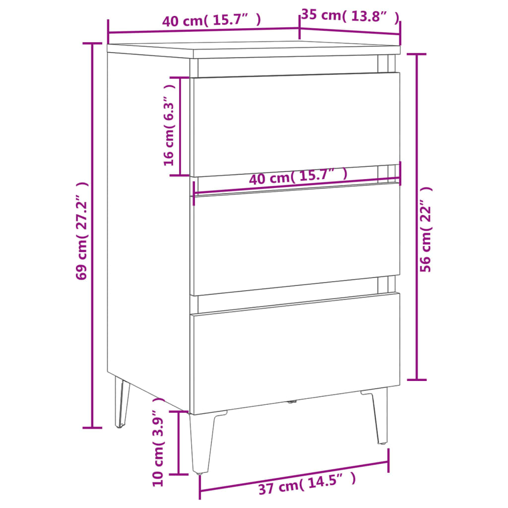 Nachtkastjes 2 st met metalen poten 40x35x69 cm gerookt eiken is nu te koop bij PeponiXL, paradijselijk wonen!