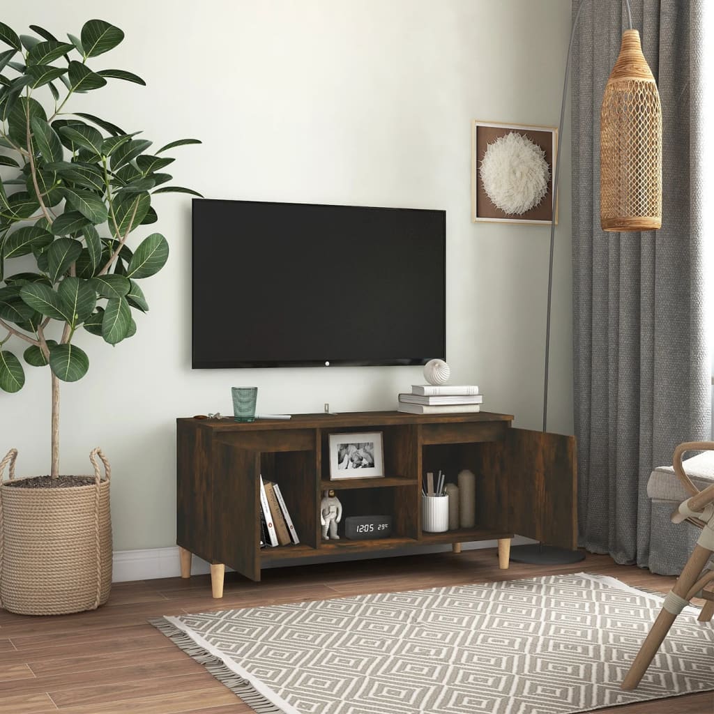 Tv-meubel met houten poten 103,5x35x50 cm gerookt eikenkleurig is nu te koop bij PeponiXL, paradijselijk wonen!
