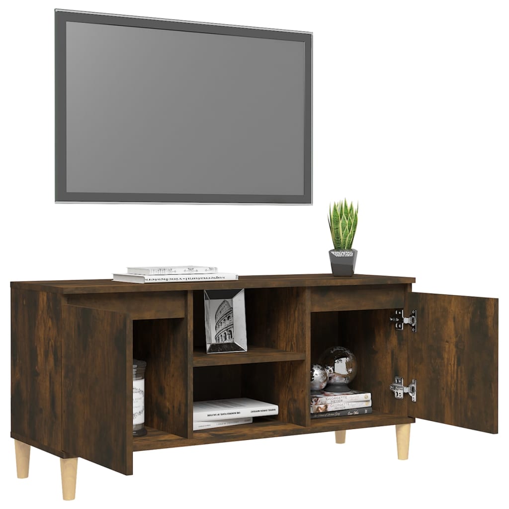 Tv-meubel met houten poten 103,5x35x50 cm gerookt eikenkleurig is nu te koop bij PeponiXL, paradijselijk wonen!