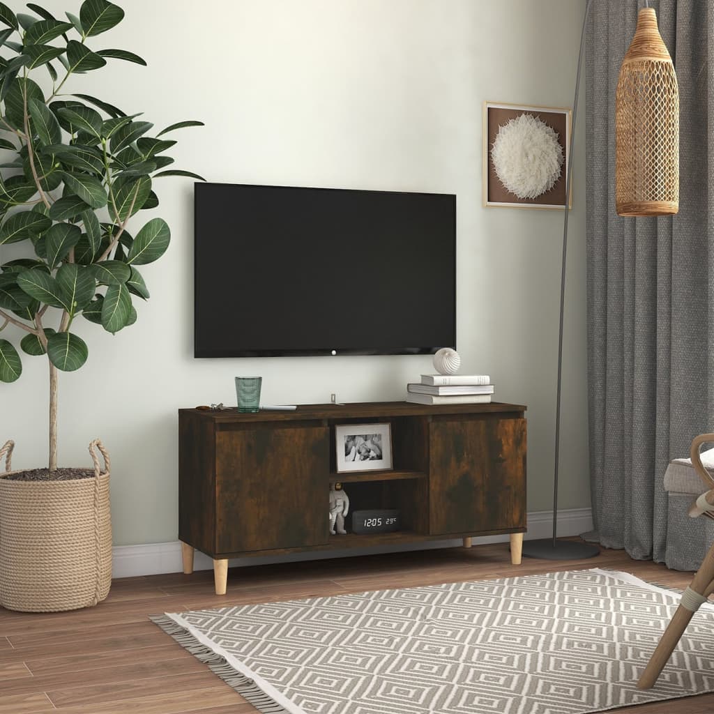 Tv-meubel met houten poten 103,5x35x50 cm gerookt eikenkleurig is nu te koop bij PeponiXL, paradijselijk wonen!