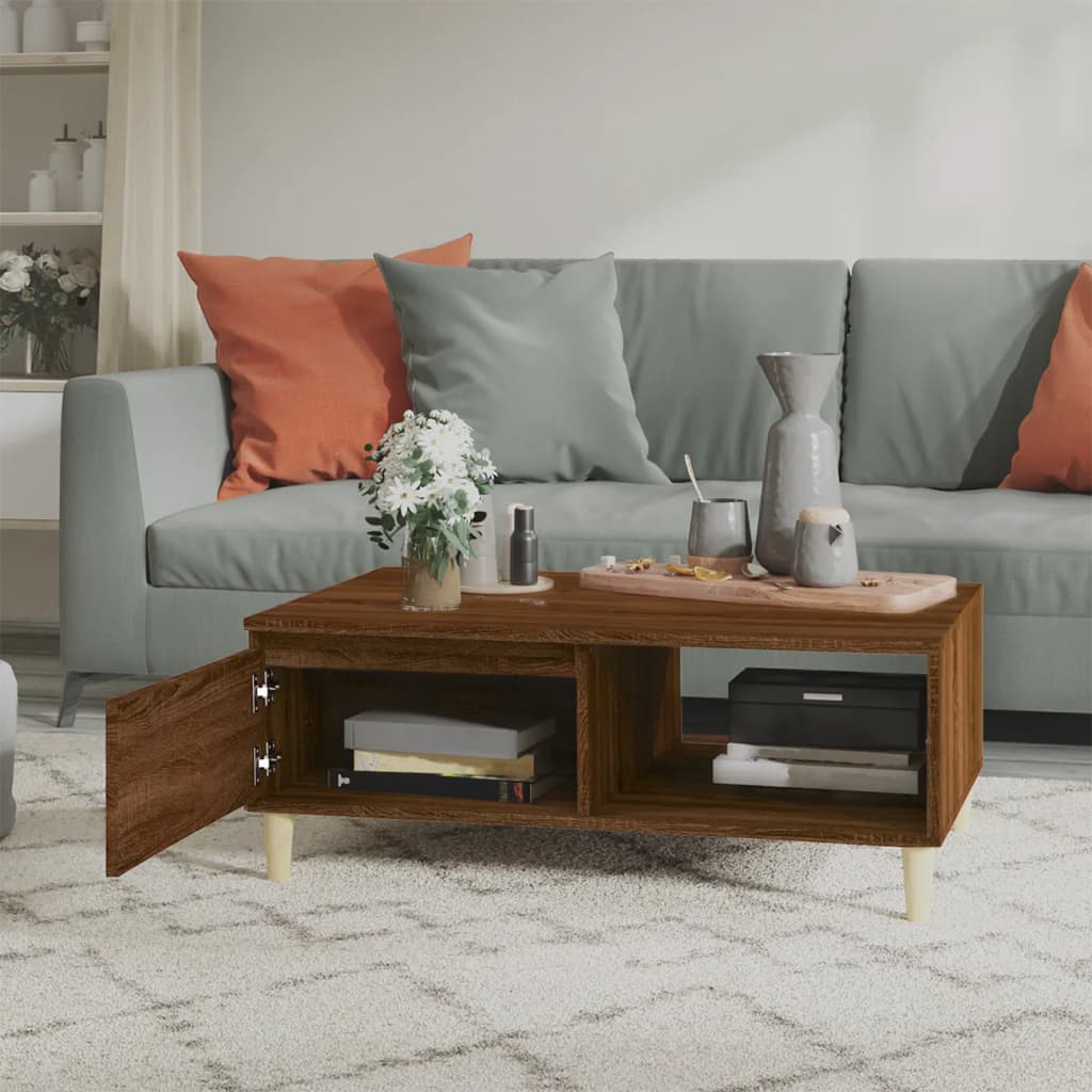 Salontafel 90x60x35 cm bewerkt hout bruin eikenkleur is nu te koop bij PeponiXL, paradijselijk wonen!