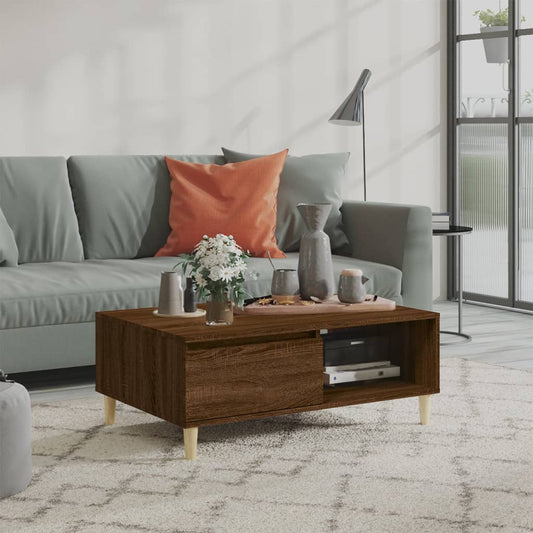 Salontafel 90x60x35 cm bewerkt hout bruin eikenkleur is nu te koop bij PeponiXL, paradijselijk wonen!