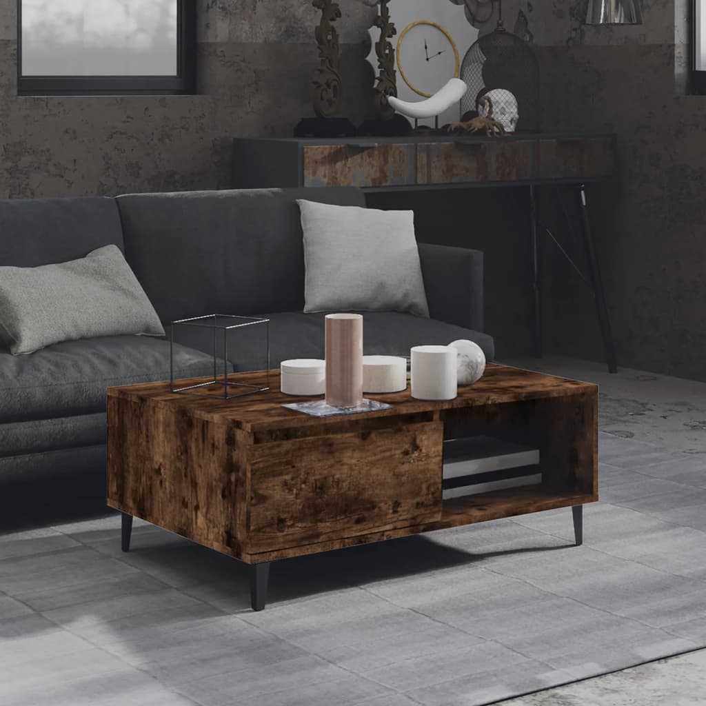 Salontafel 90x60x35 cm bewerkt hout gerookt eikenkleurig is nu te koop bij PeponiXL, paradijselijk wonen!