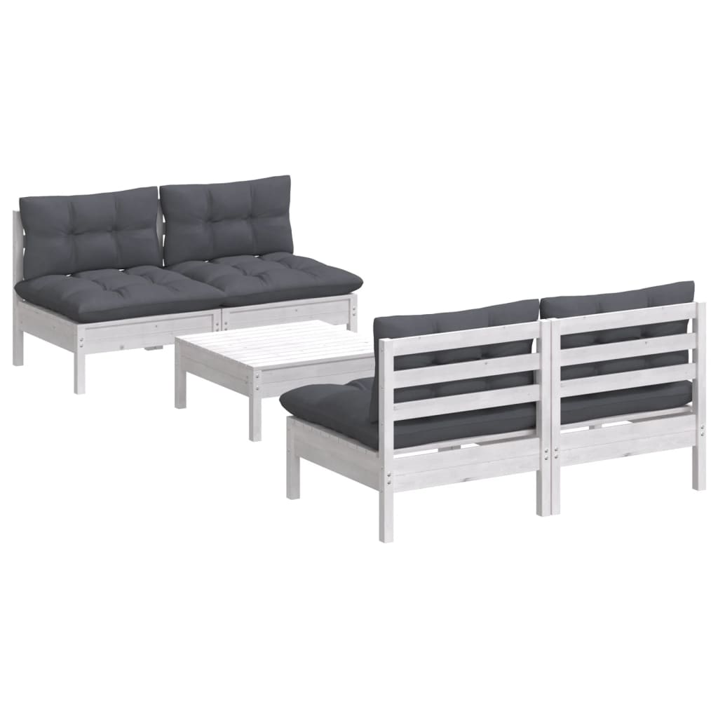 5-delige Loungeset met antracietkleurige kussens grenenhout is nu te koop bij PeponiXL, paradijselijk wonen!