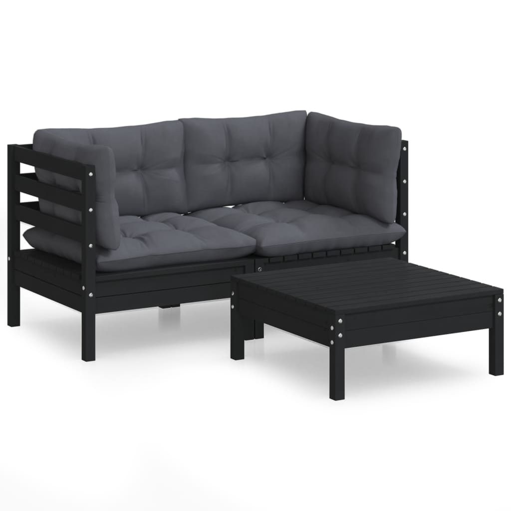 3-delige Loungeset met antracietkleurige kussens grenenhout is nu te koop bij PeponiXL, paradijselijk wonen!