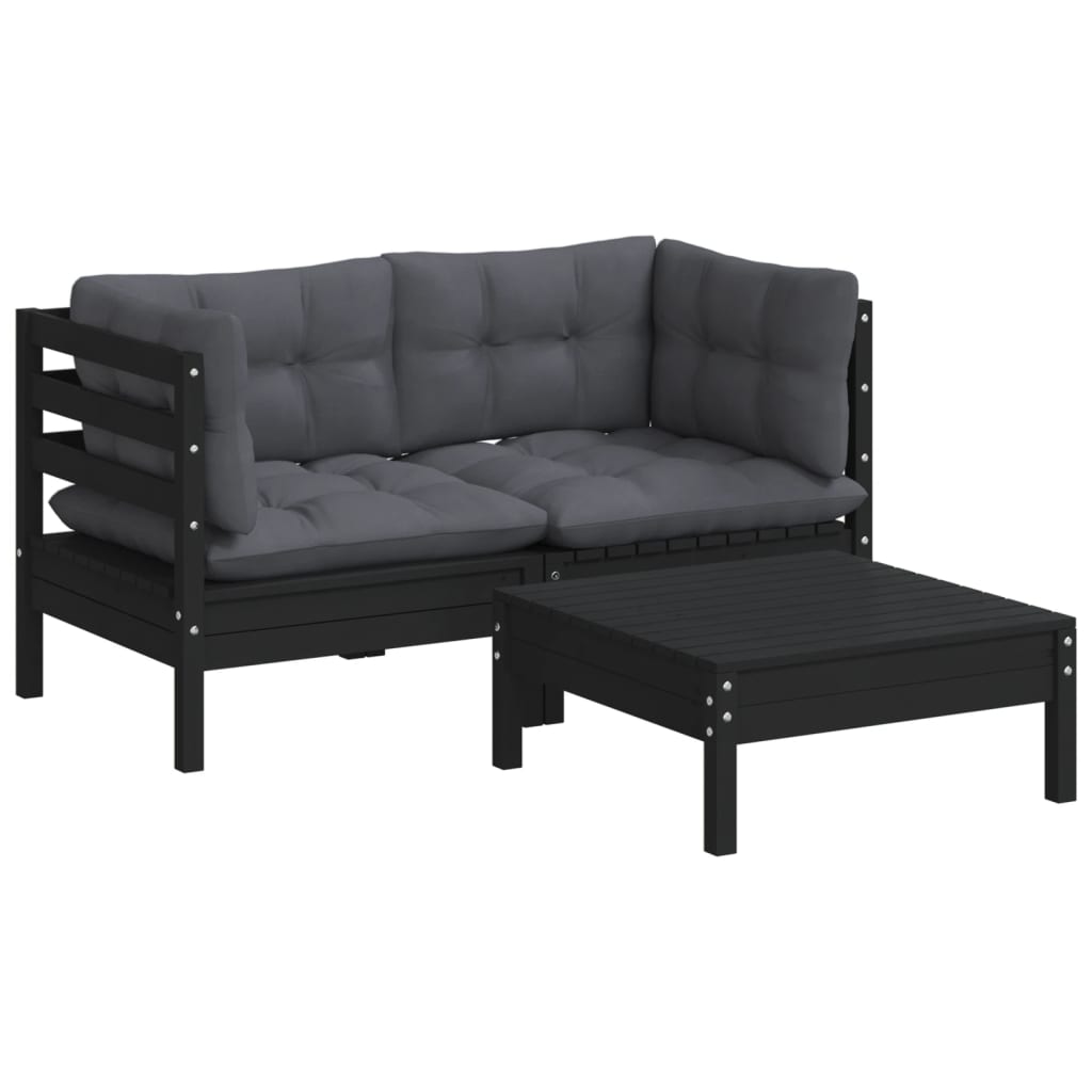 3-delige Loungeset met antracietkleurige kussens grenenhout is nu te koop bij PeponiXL, paradijselijk wonen!