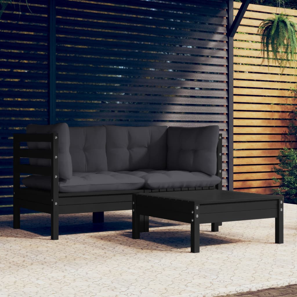 3-delige Loungeset met antracietkleurige kussens grenenhout is nu te koop bij PeponiXL, paradijselijk wonen!