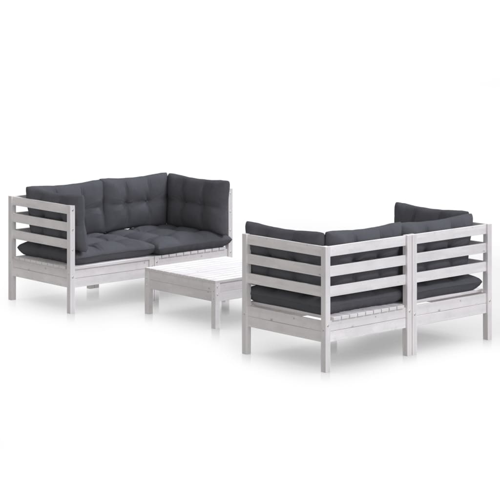 5-delige Loungeset met antracietkleurige kussens grenenhout is nu te koop bij PeponiXL, paradijselijk wonen!