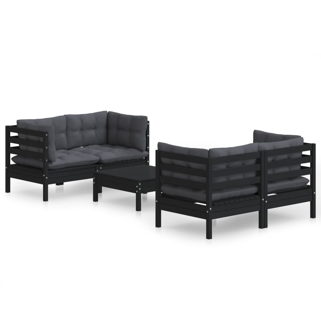 5-delige Loungeset met antracietkleurige kussens grenenhout is nu te koop bij PeponiXL, paradijselijk wonen!
