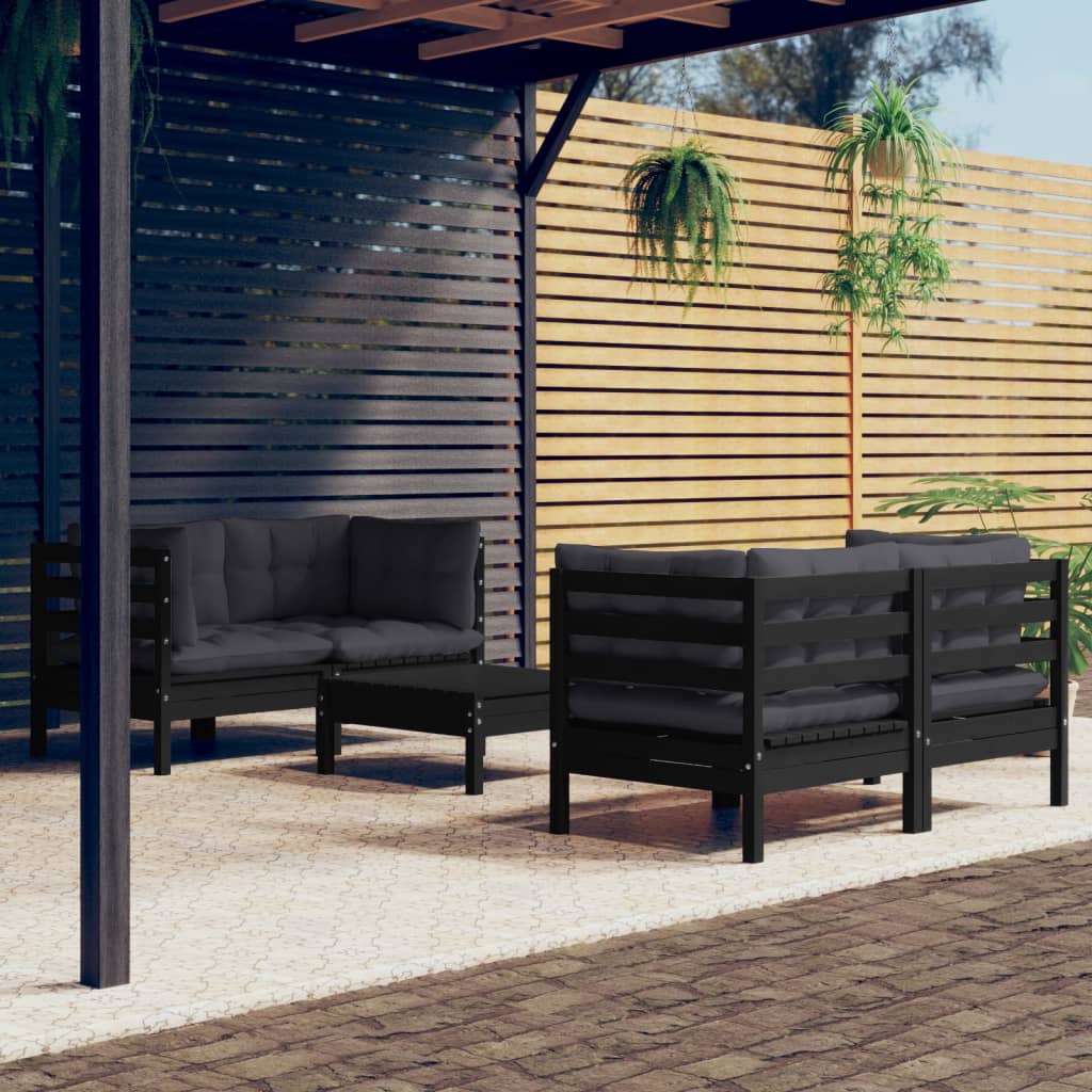 5-delige Loungeset met antracietkleurige kussens grenenhout is nu te koop bij PeponiXL, paradijselijk wonen!