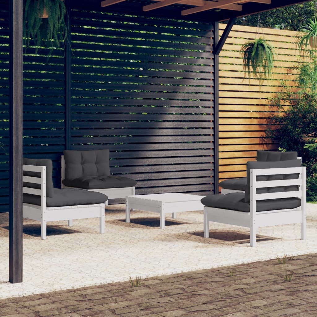 5-delige Loungeset met antracietkleurige kussens grenenhout is nu te koop bij PeponiXL, paradijselijk wonen!