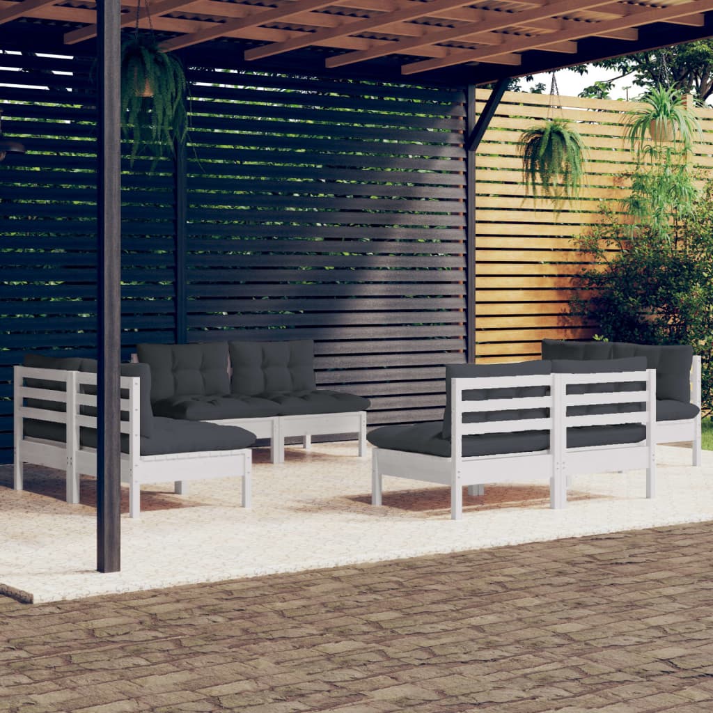 8-delige Loungeset met antracietkleurige kussens grenenhout is nu te koop bij PeponiXL, paradijselijk wonen!