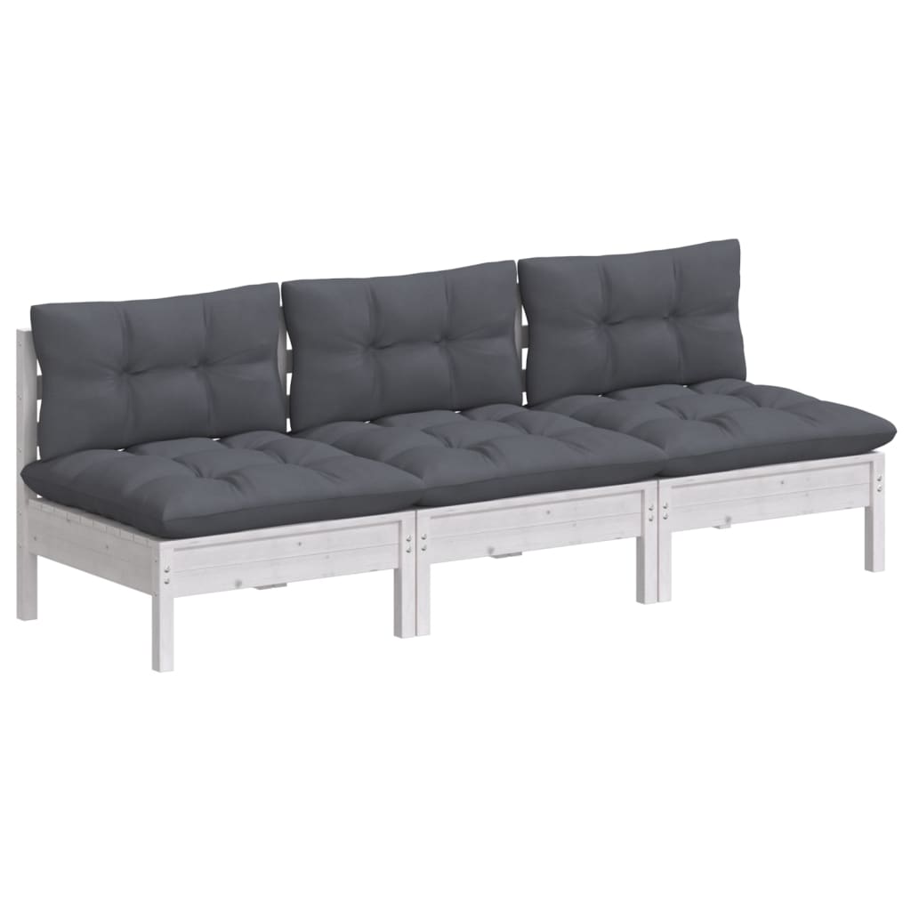 Tuinbank 3-zits met antraciet kussens massief grenenhout is nu te koop bij PeponiXL, paradijselijk wonen!