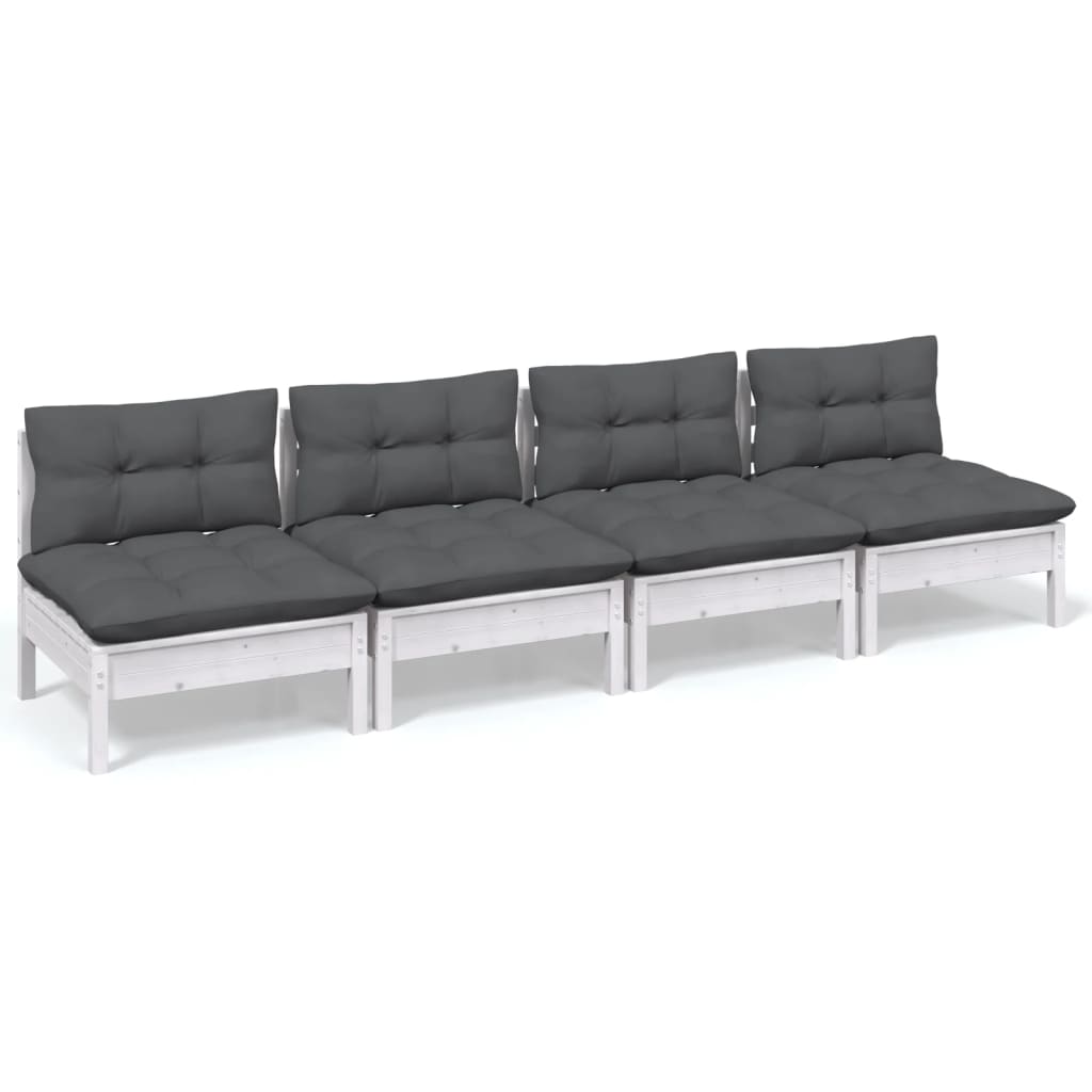 Tuinbank 4-zits met antraciet kussens massief grenenhout is nu te koop bij PeponiXL, paradijselijk wonen!