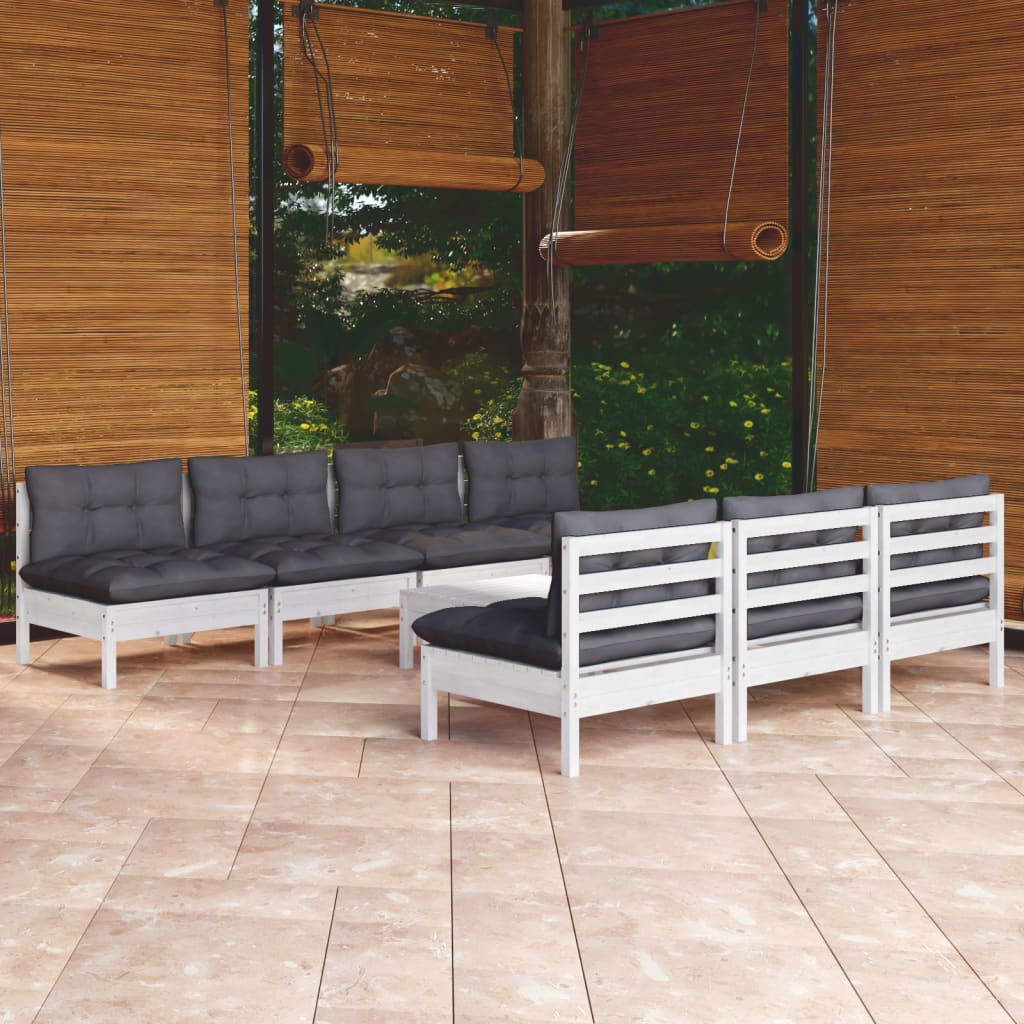 8-delige Loungeset met antracietkleurige kussens grenenhout is nu te koop bij PeponiXL, paradijselijk wonen!