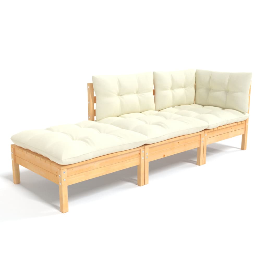 3-delige Loungeset met crèmekleurige kussens massief grenenhout is nu te koop bij PeponiXL, paradijselijk wonen!