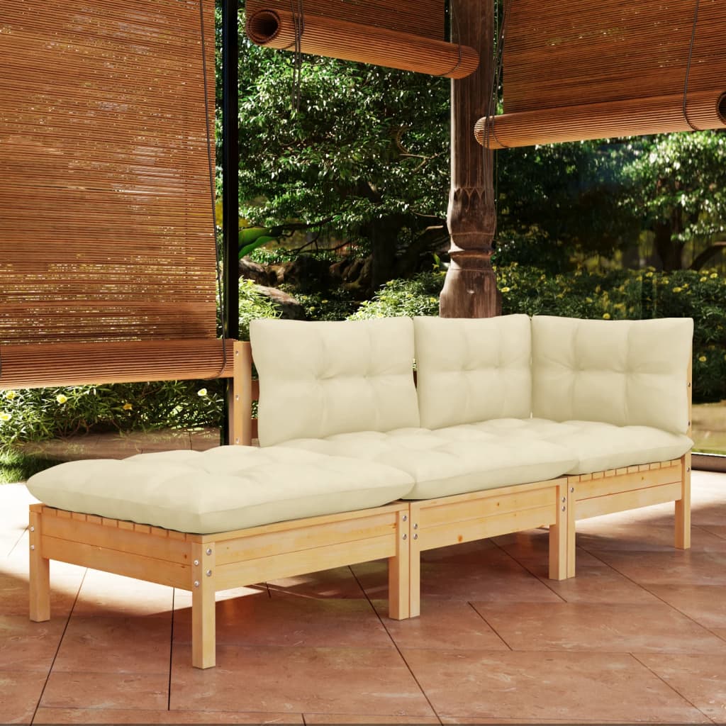 3-delige Loungeset met crèmekleurige kussens massief grenenhout is nu te koop bij PeponiXL, paradijselijk wonen!