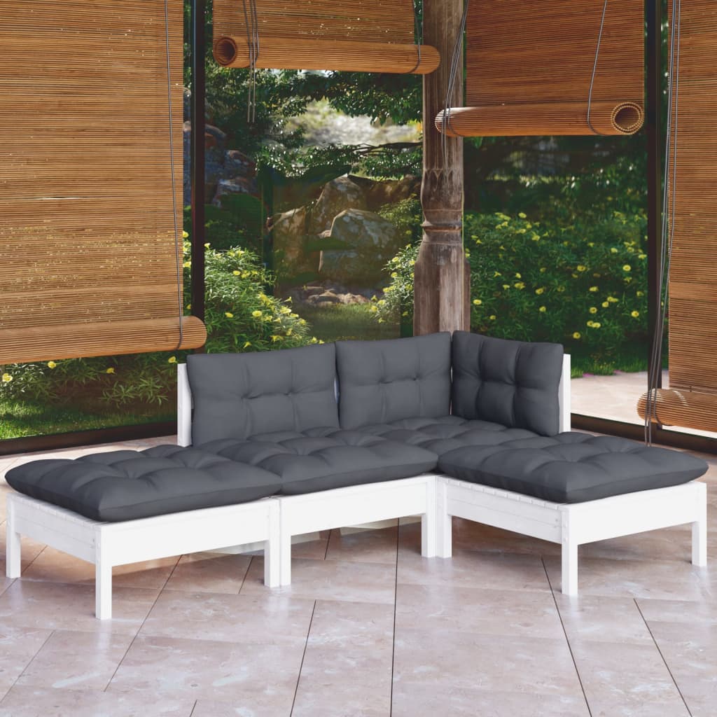 4-delige Loungeset met kussens massief grenenhout is nu te koop bij PeponiXL, paradijselijk wonen!