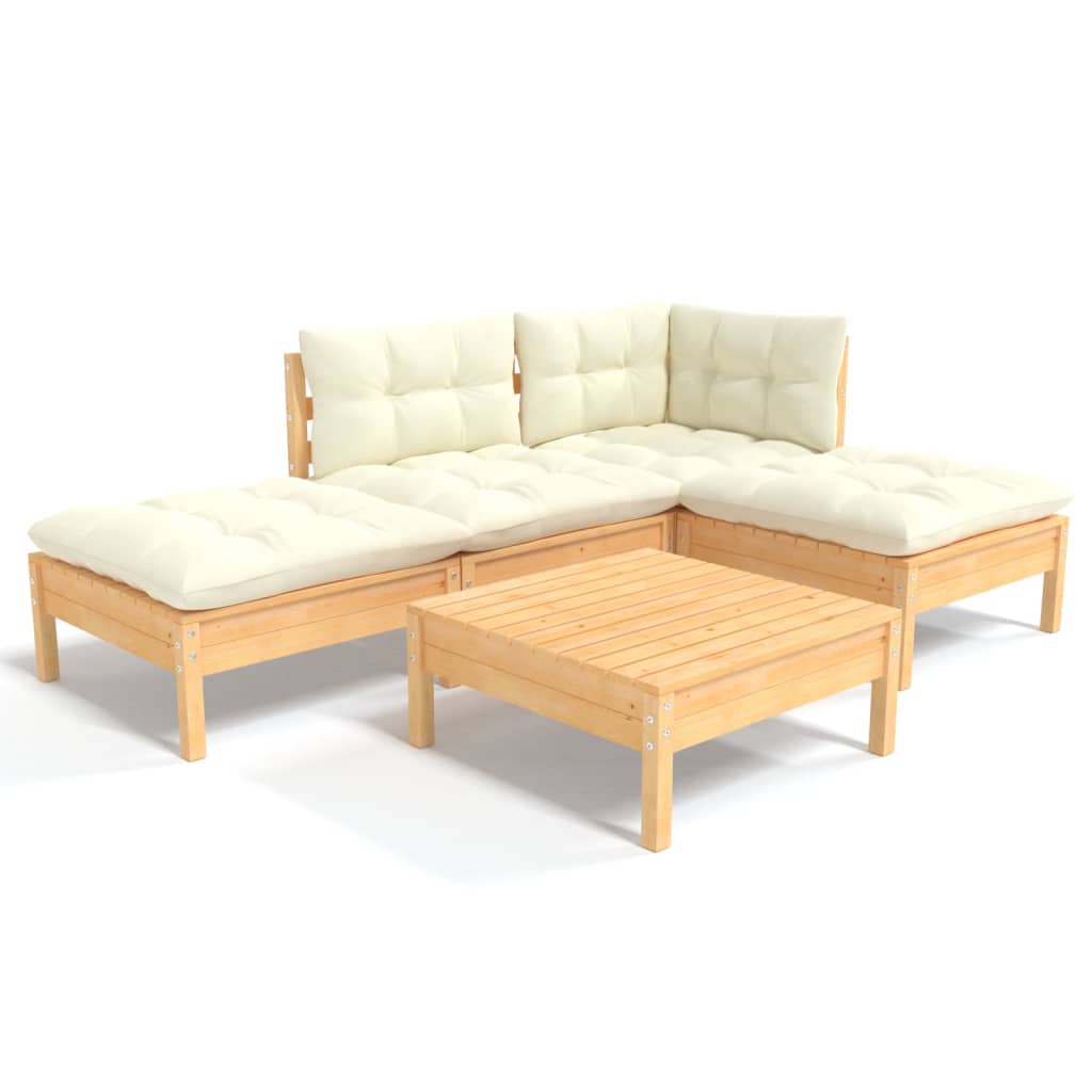 5-delige Loungeset met crèmekleurige kussens grenenhout is nu te koop bij PeponiXL, paradijselijk wonen!