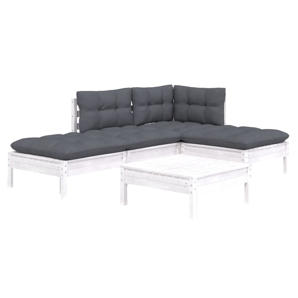 5-delige Loungeset met kussens grenenhout wit is nu te koop bij PeponiXL, paradijselijk wonen!