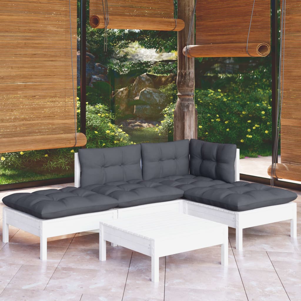 5-delige Loungeset met kussens grenenhout wit is nu te koop bij PeponiXL, paradijselijk wonen!