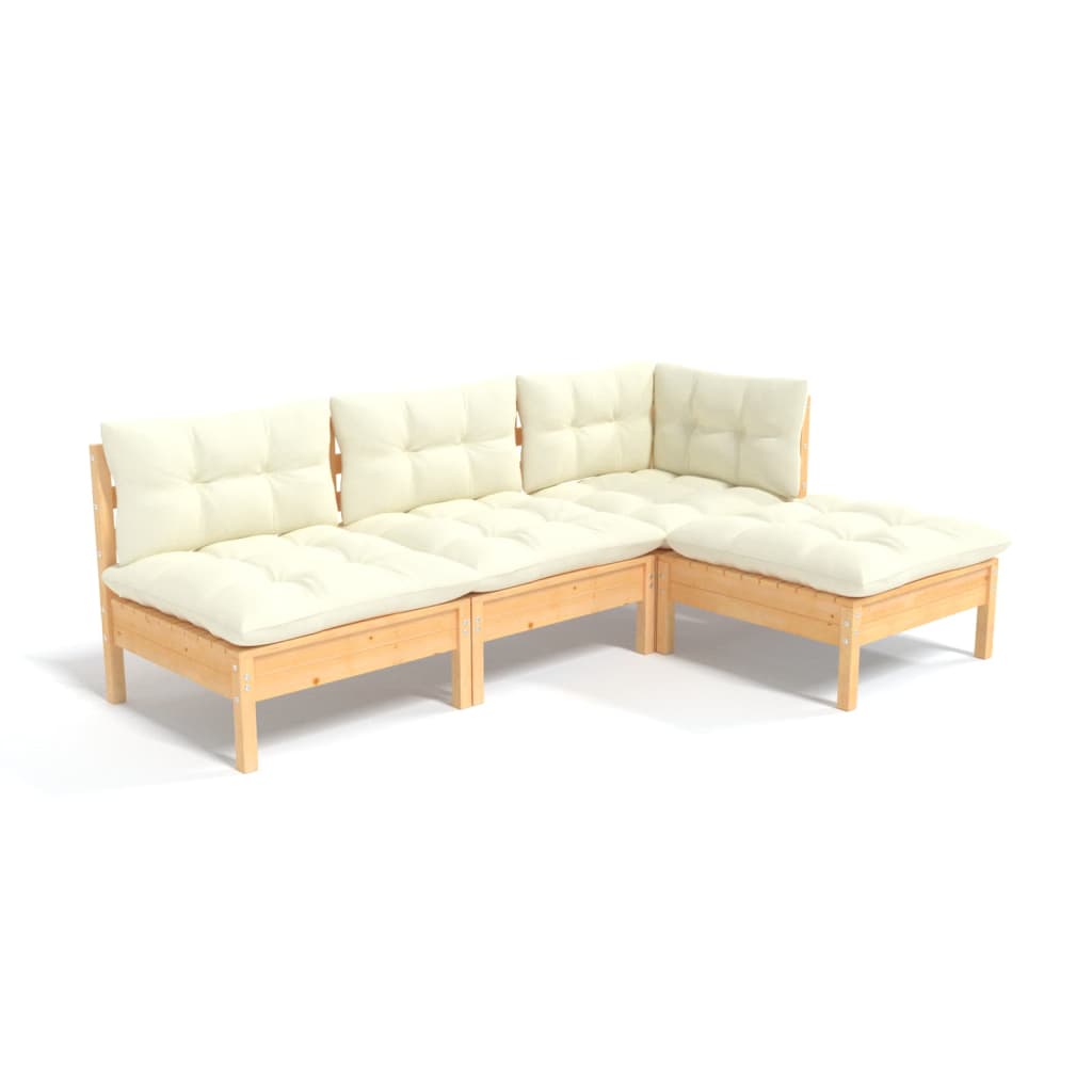4-delige Loungeset met crèmekleurige kussens grenenhout is nu te koop bij PeponiXL, paradijselijk wonen!