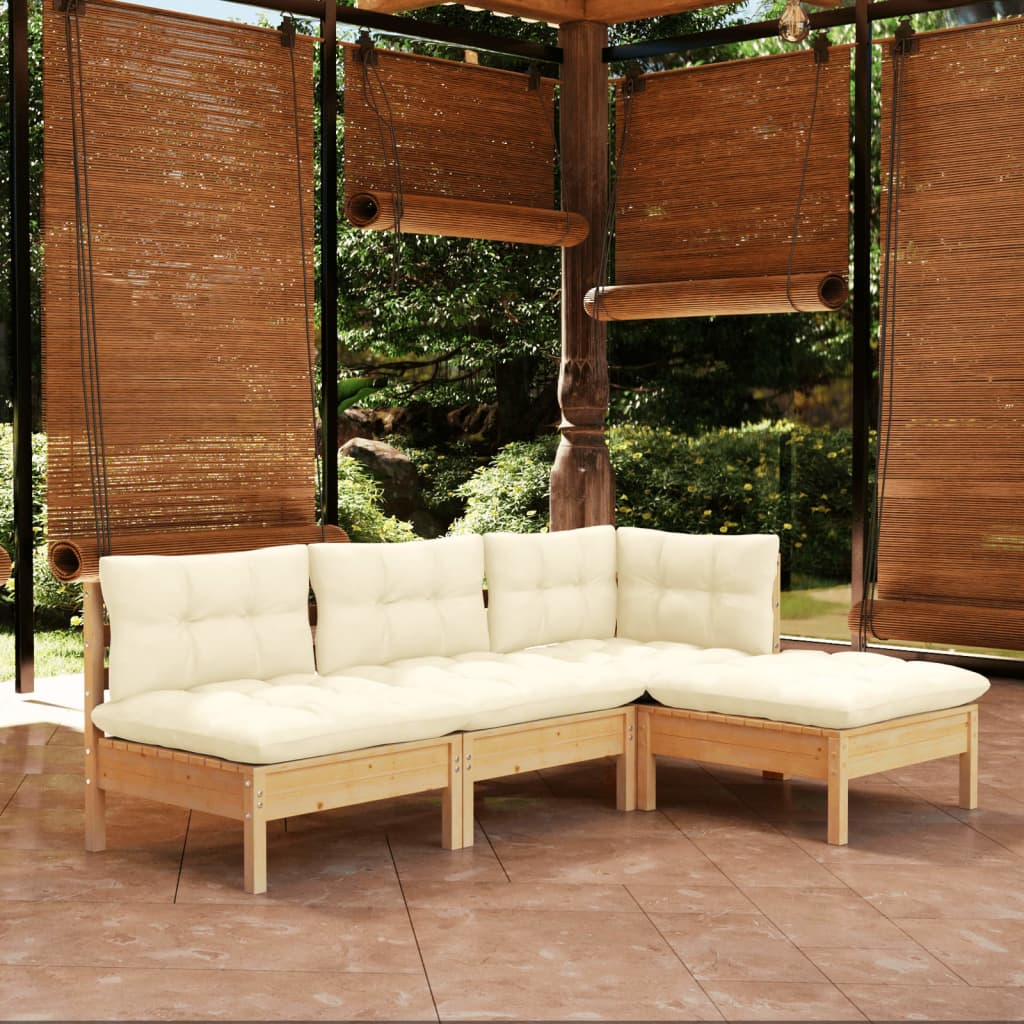 4-delige Loungeset met crèmekleurige kussens grenenhout is nu te koop bij PeponiXL, paradijselijk wonen!