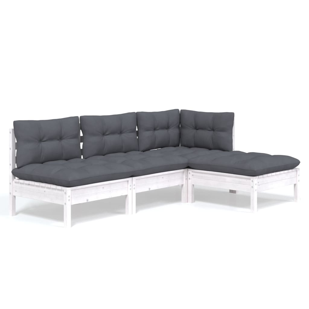 4-delige Loungeset met kussens grenenhout wit is nu te koop bij PeponiXL, paradijselijk wonen!