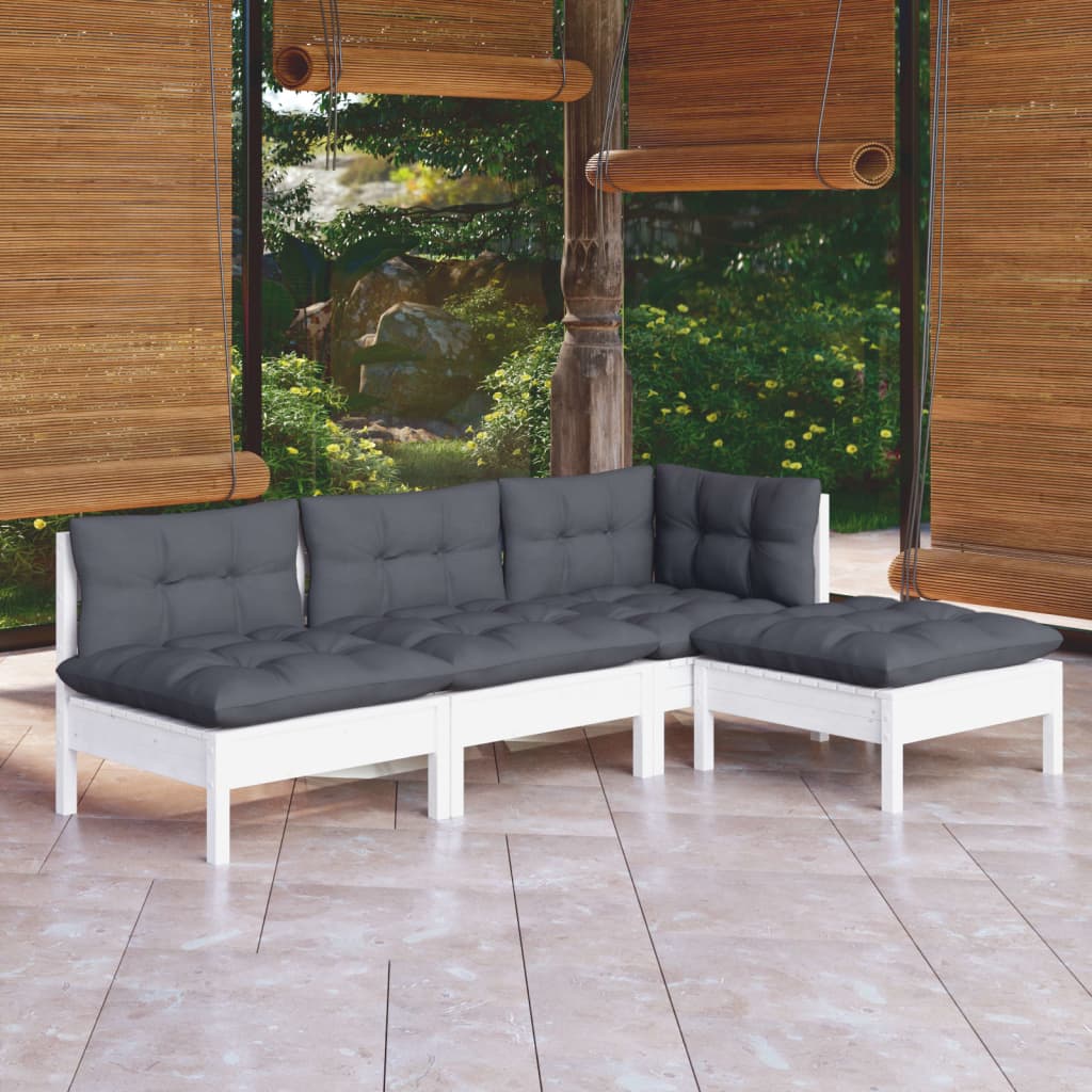 4-delige Loungeset met kussens grenenhout wit is nu te koop bij PeponiXL, paradijselijk wonen!