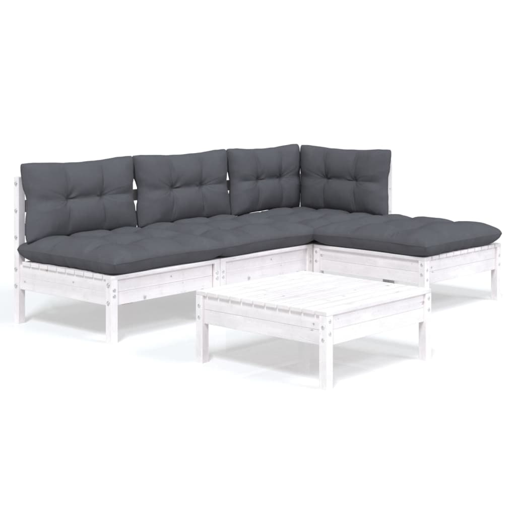 5-delige Loungeset met kussens grenenhout wit is nu te koop bij PeponiXL, paradijselijk wonen!