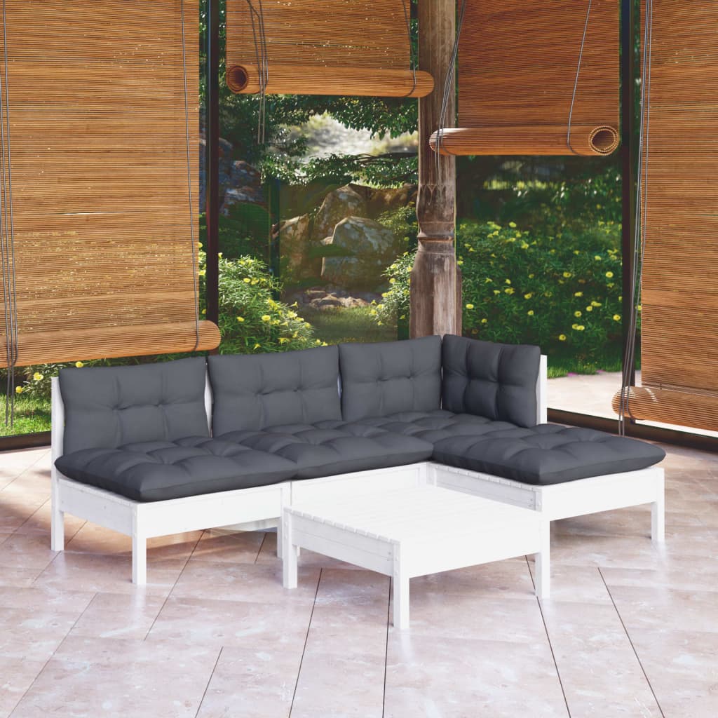 5-delige Loungeset met kussens grenenhout wit is nu te koop bij PeponiXL, paradijselijk wonen!