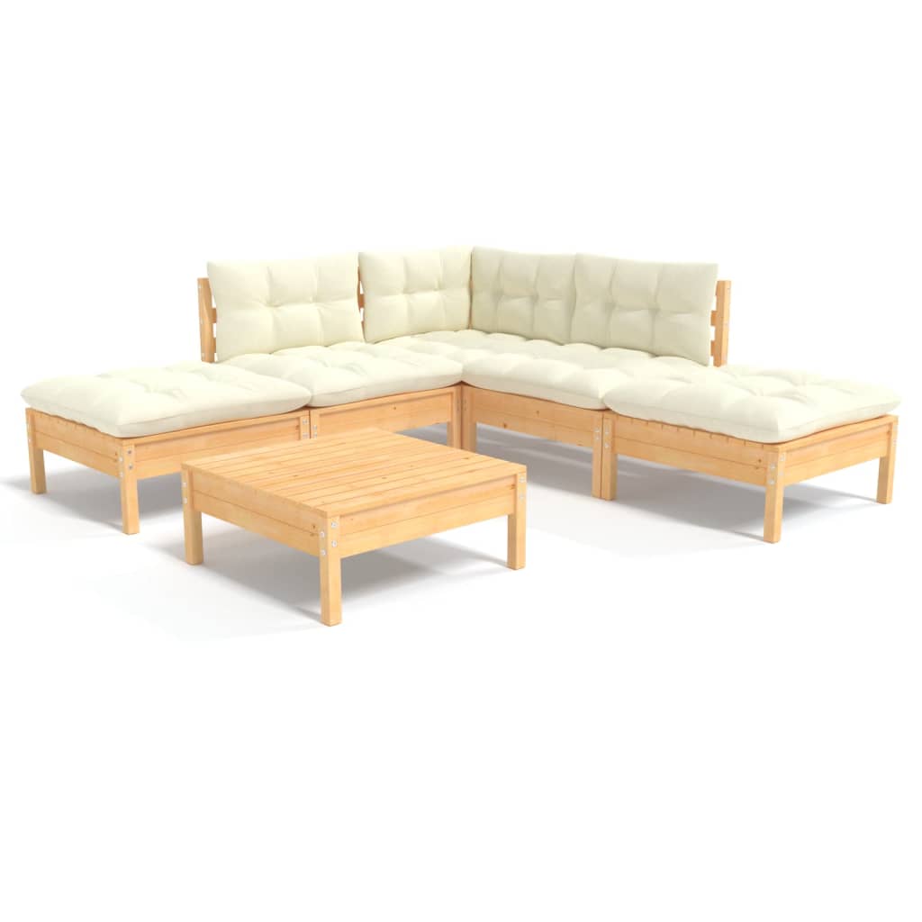 6-delige Loungeset met crèmekleurige kussens grenenhout is nu te koop bij PeponiXL, paradijselijk wonen!