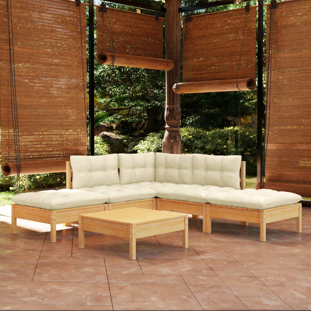 6-delige Loungeset met crèmekleurige kussens grenenhout is nu te koop bij PeponiXL, paradijselijk wonen!