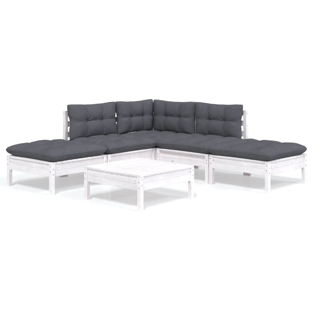 6-delige Loungeset met kussens grenenhout wit is nu te koop bij PeponiXL, paradijselijk wonen!