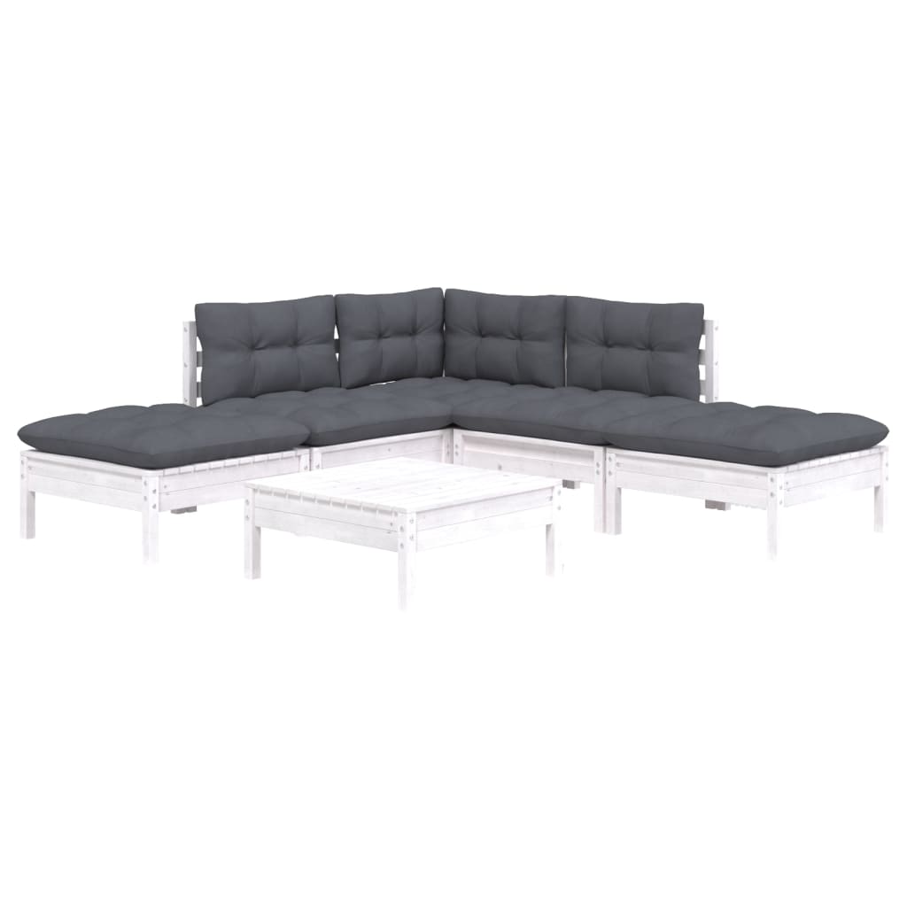 6-delige Loungeset met kussens grenenhout wit is nu te koop bij PeponiXL, paradijselijk wonen!