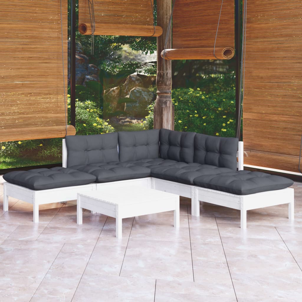 6-delige Loungeset met kussens grenenhout wit is nu te koop bij PeponiXL, paradijselijk wonen!