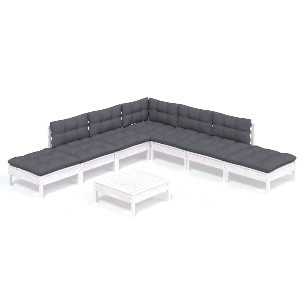 8-delige Loungeset met kussens grenenhout wit is nu te koop bij PeponiXL, paradijselijk wonen!
