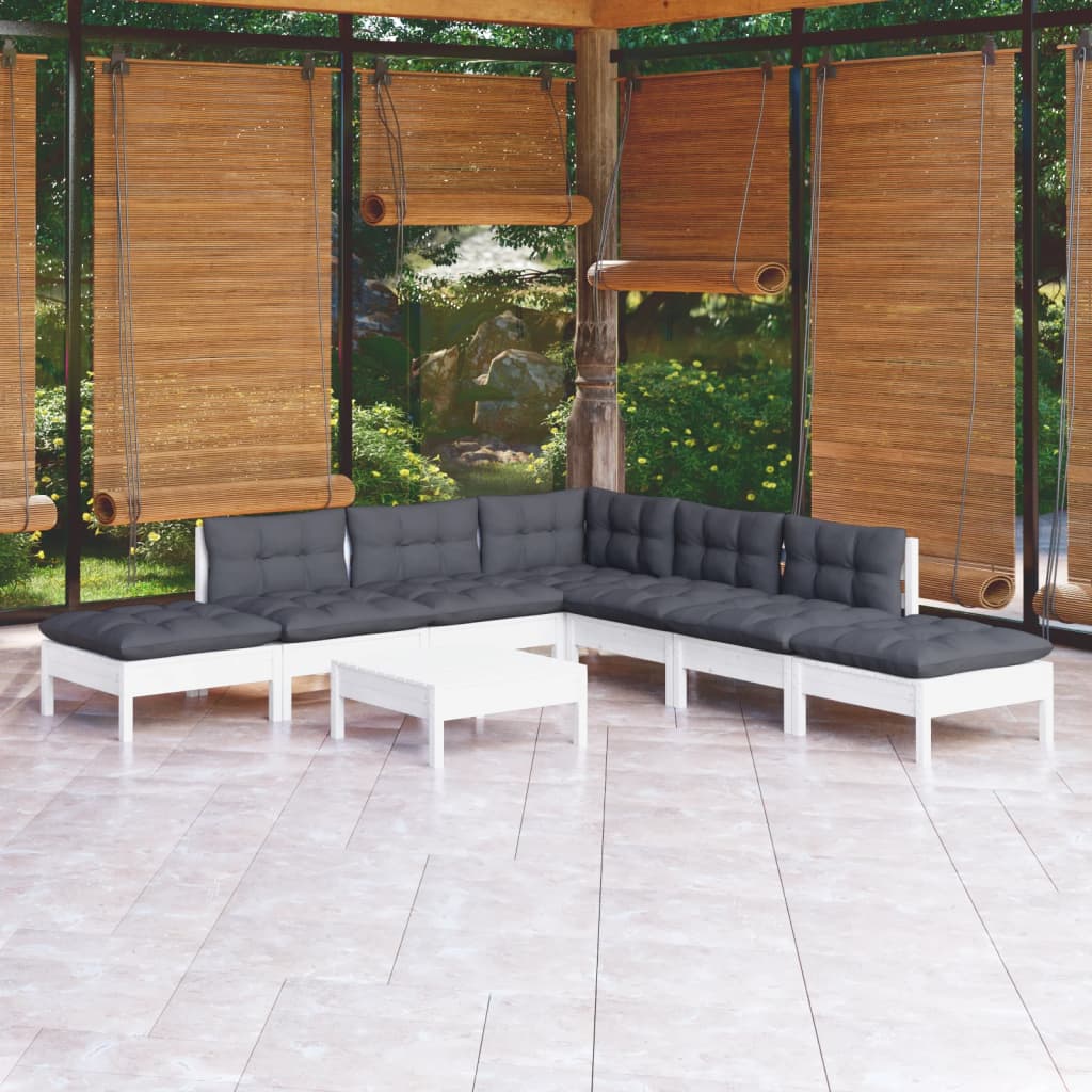 8-delige Loungeset met kussens grenenhout wit is nu te koop bij PeponiXL, paradijselijk wonen!