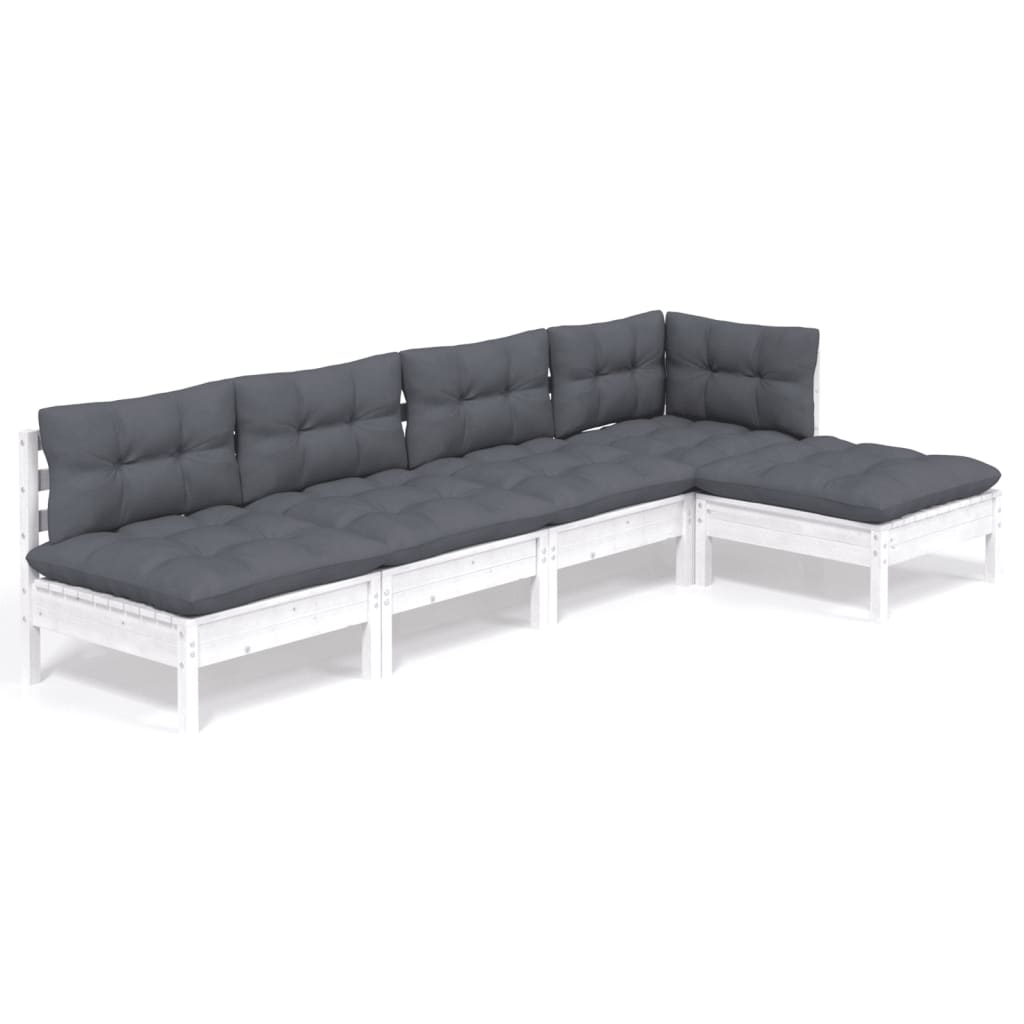 5-delige Loungeset met kussens grenenhout wit is nu te koop bij PeponiXL, paradijselijk wonen!