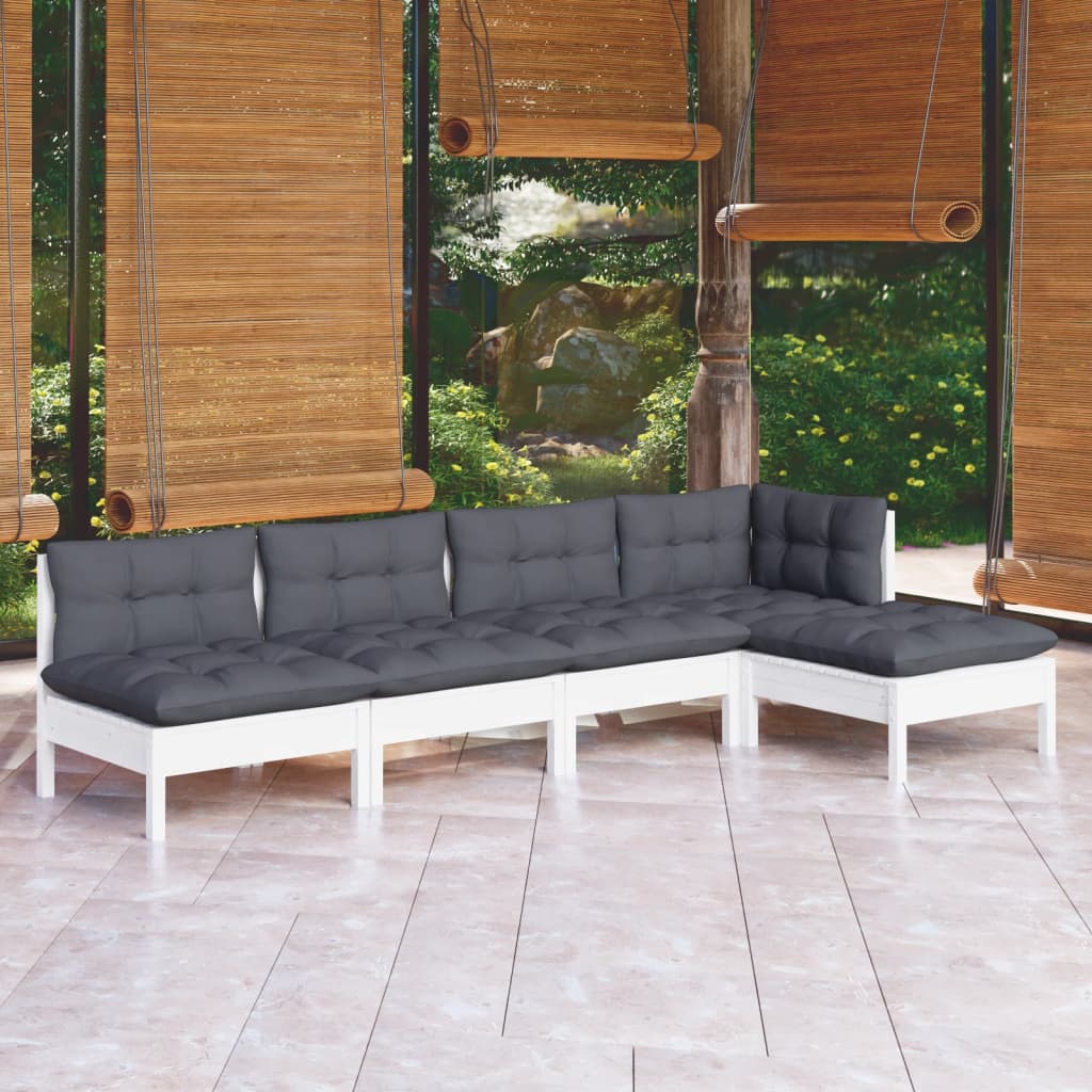 5-delige Loungeset met kussens grenenhout wit is nu te koop bij PeponiXL, paradijselijk wonen!