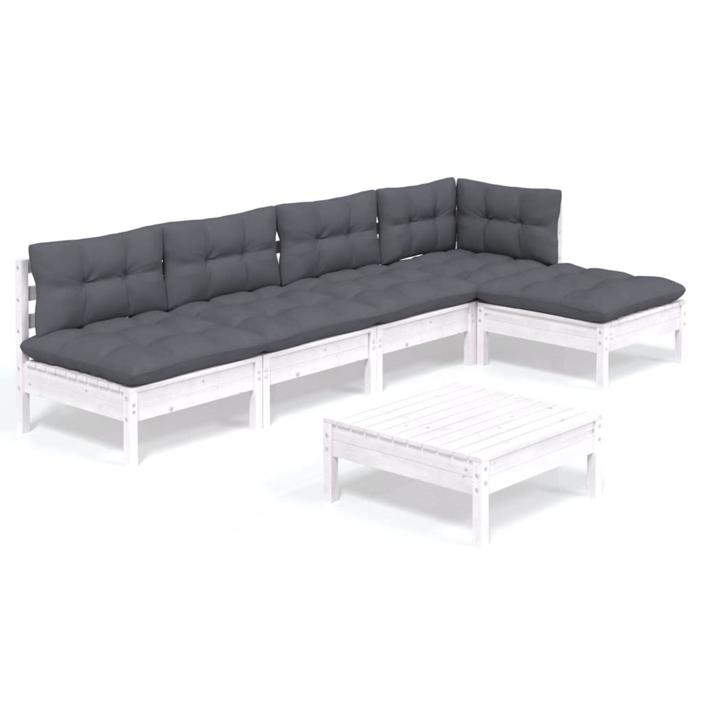 6-delige Loungeset met kussens grenenhout wit is nu te koop bij PeponiXL, paradijselijk wonen!