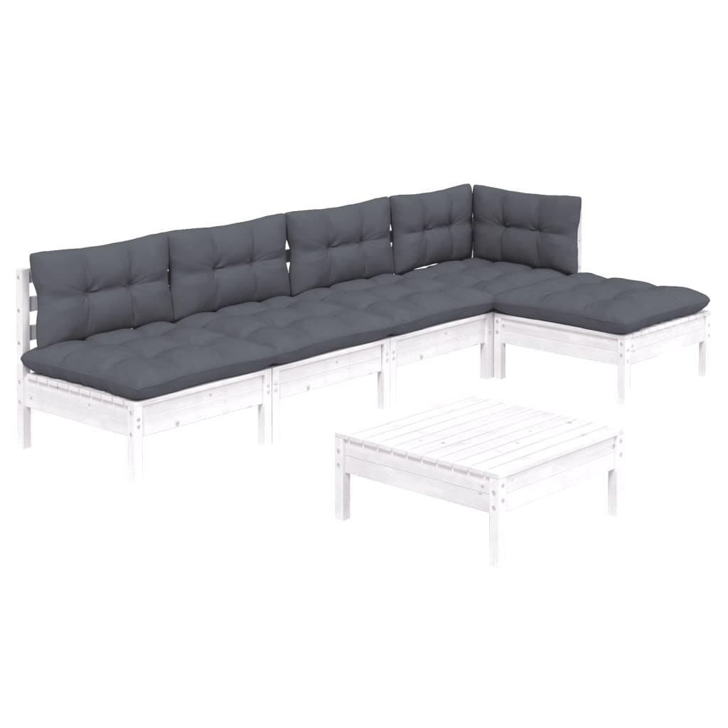 6-delige Loungeset met kussens grenenhout wit is nu te koop bij PeponiXL, paradijselijk wonen!