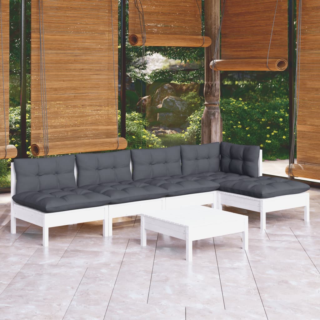 6-delige Loungeset met kussens grenenhout wit is nu te koop bij PeponiXL, paradijselijk wonen!