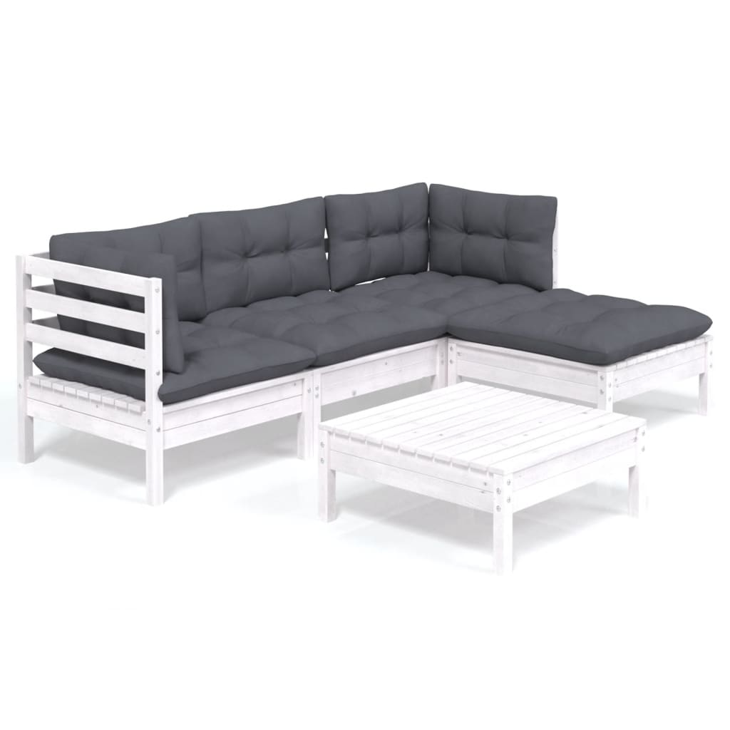5-delige Loungeset met kussens grenenhout wit is nu te koop bij PeponiXL, paradijselijk wonen!