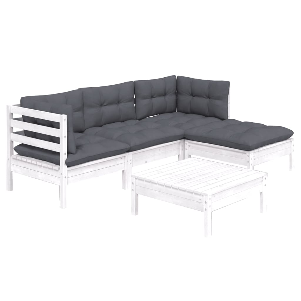 5-delige Loungeset met kussens grenenhout wit is nu te koop bij PeponiXL, paradijselijk wonen!