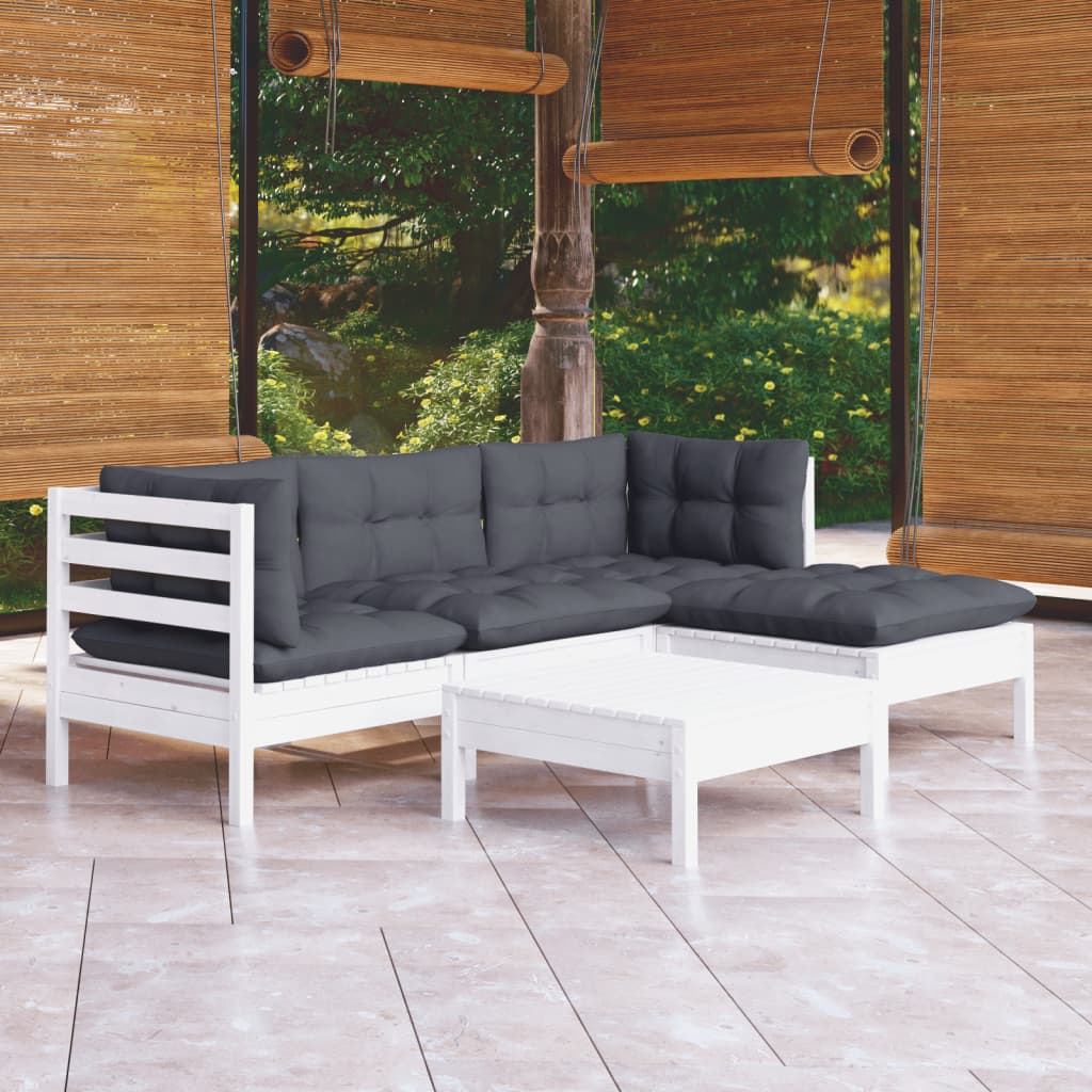 5-delige Loungeset met kussens grenenhout wit is nu te koop bij PeponiXL, paradijselijk wonen!