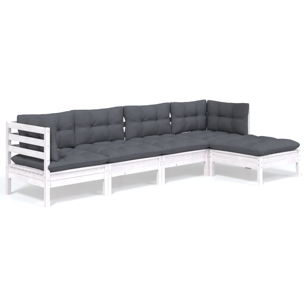 5-delige Loungeset met kussens grenenhout wit is nu te koop bij PeponiXL, paradijselijk wonen!
