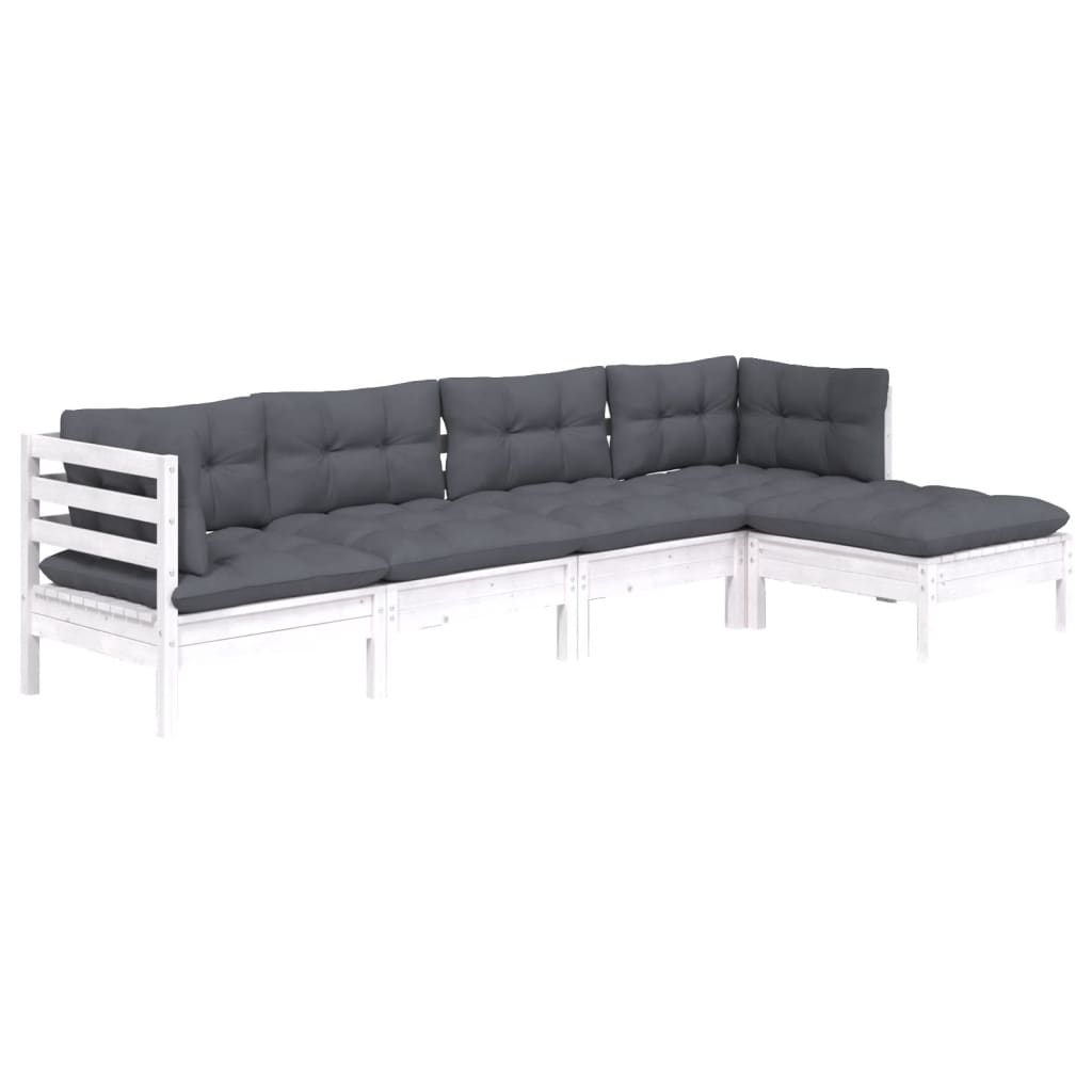 5-delige Loungeset met kussens grenenhout wit is nu te koop bij PeponiXL, paradijselijk wonen!