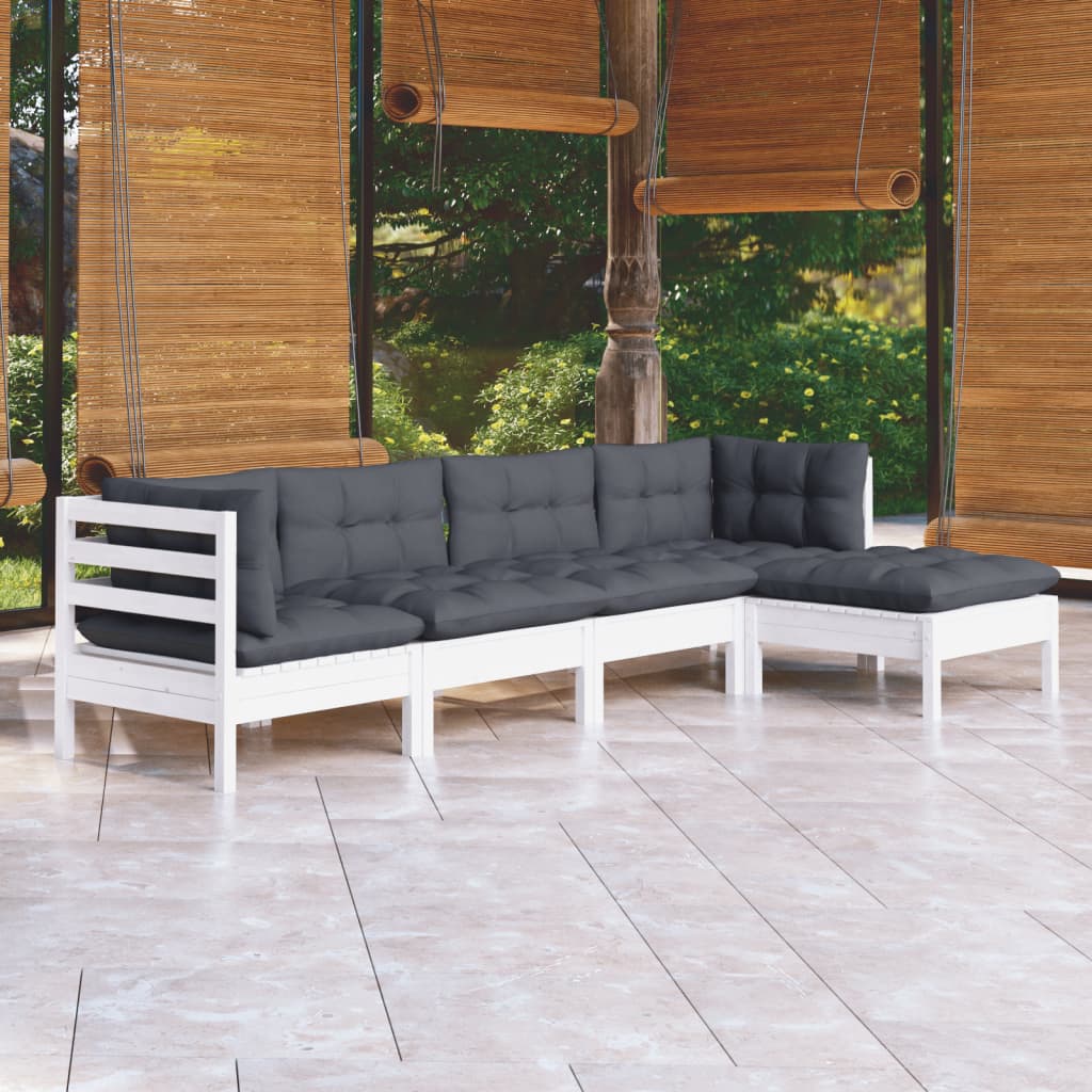 5-delige Loungeset met kussens grenenhout wit is nu te koop bij PeponiXL, paradijselijk wonen!