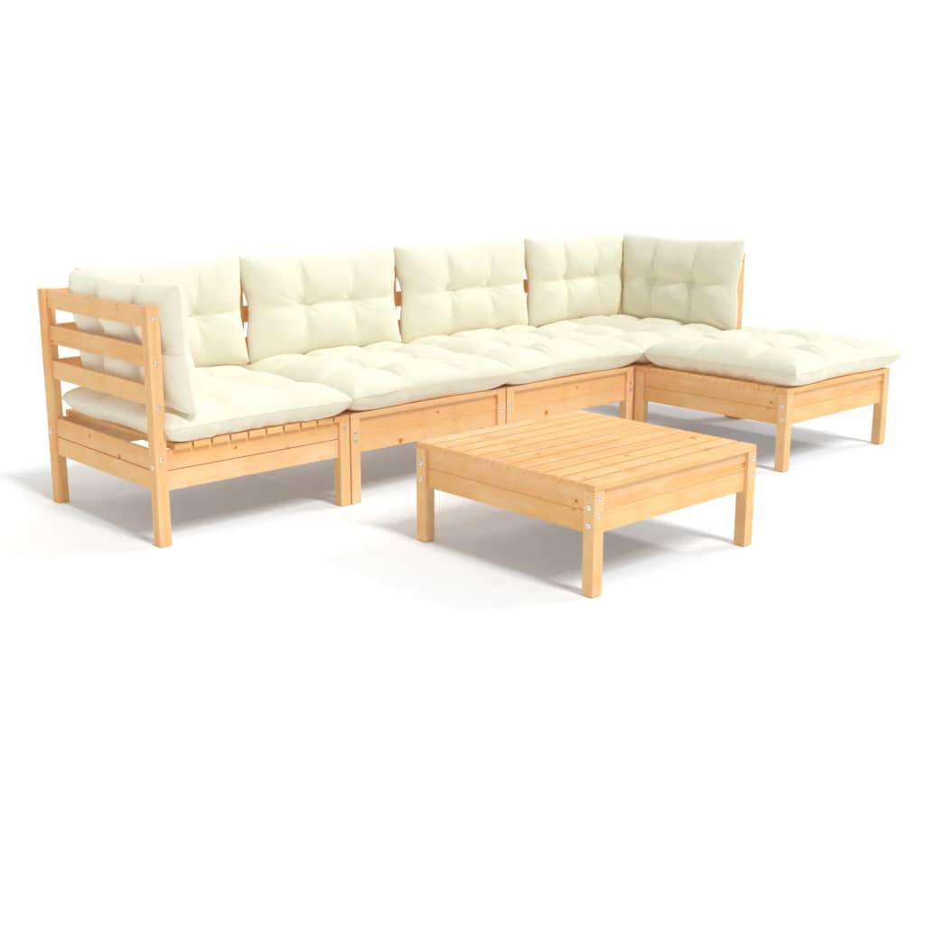 6-delige Loungeset met crèmekleurige kussens grenenhout is nu te koop bij PeponiXL, paradijselijk wonen!